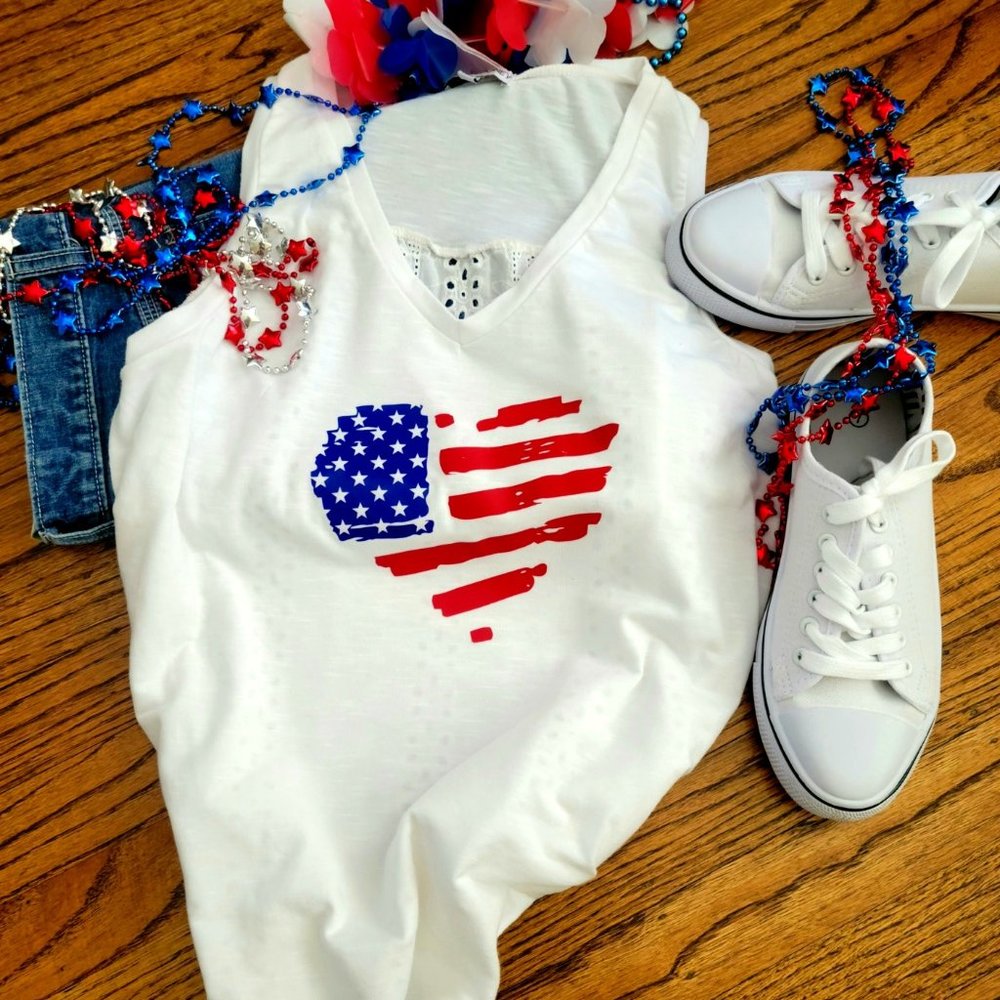 Upcycled 4th of July Heart Flag Tank Top